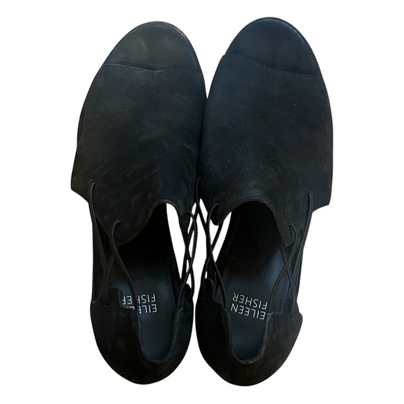 Eileen Fisher Nikki Leather Peep Toe Block Heel Sandals Black Women’s 10 $235 - Picture 5 of 6